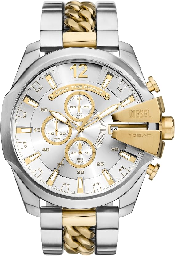 Diesel Mega Chief Watch for Men, Chronograph Two-Tone Stainless Steel Men's Watch