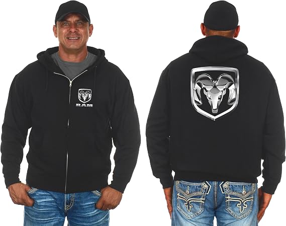 JH DESIGN GROUP Mens Dodge Ram Zip-Up Hoodie Black Sweatshirt