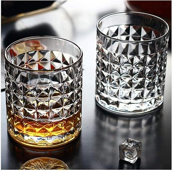 Czech Bohemian Crystal Glass Set of 6 Whiskey Glasses 8oz./250ml. Elegant Diamond Design Heavy Base Old Fashioned Style Bourbon Scotch Brandy Holiday Gift Birthday Wedding Housewarming Anniversary