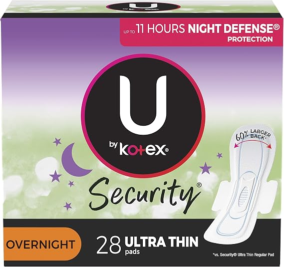 U by Kotex Clean & Secure Ultra Thin Overnight Pads with Wings (Previously 'Security'), 28 Count (Packaging May Vary)