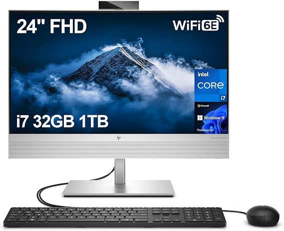 HP EliteOne 840 G9 All-in-One AIO Business Desktop Computer (23.8" FHD IPS, Intel Core i7-14700, 32GB DDR5 RAM, 1TB SSD) Wi-Fi 6E, BO Audio, 5MP Webcam, KB& Mouse, Wolf Pro Security, Win 11 Pro