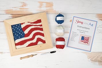 String of the Art American Flag Punch Needle Kit - Includes Punch Needle Tool, 100% Wool Yarn, Pre-Stretched Monks Cloth on Wooden Frame, and More