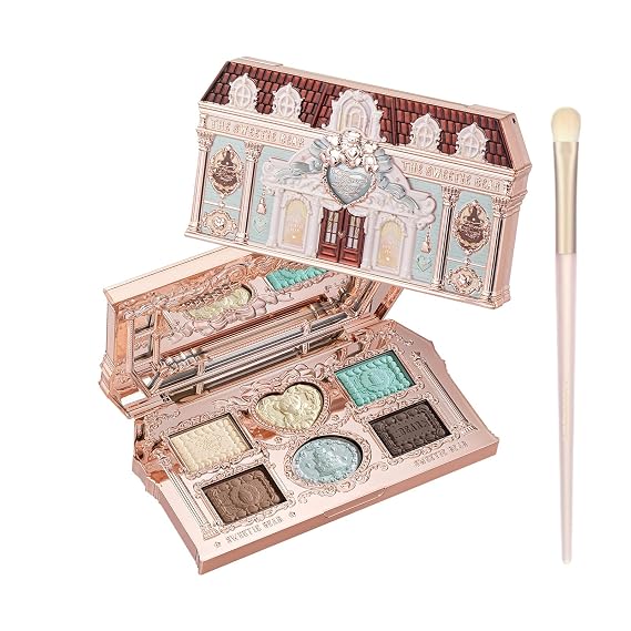 Flower Knows The Sweetie Bear Collection 6-Color Makeup Palette (03 Mint Chocolate)+Eyeshadow Brush