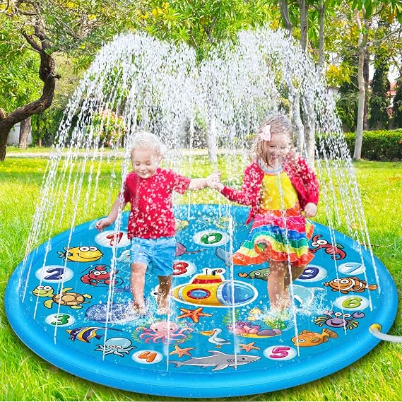 Chennyfun Kids Sprinkle and Splash Play Mat,68'',For Boys Girls | Summer Garden Outdoor Spray Water Play Sprinklers Games Garden Beach Spray Mat, Sprinkle Splash Water Pad Toys Pool Toy Gifts