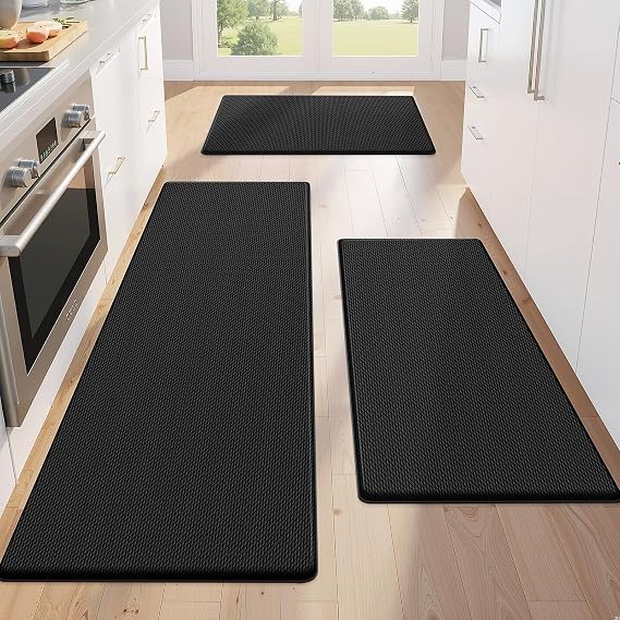 KitchenClouds Kitchen Mats for Floor,3PCS Cushioned Soft Kitchen Rugs | Non Slip Anti Fatigue Mats for Floor,Waterproof Kitchen Sink Mat,Cushioned Standing and Comfort Mats for Office,Black