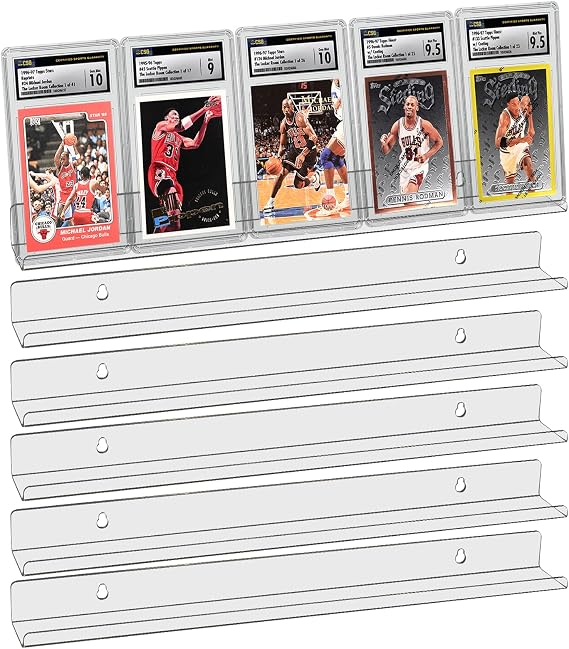 6 Sport Card Wall Display Shelf Rack for PSA SGC BGS Graded Trading Slabs | Clear Acrylic - Hold Up to 30 Trading Cards, Baseball Basketball Sports Graded Card Display Stand