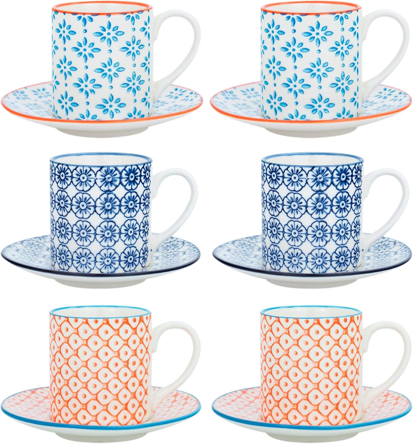 Nicola Spring Patterned Espresso Cup and Saucer Set 65ml - Set of 6