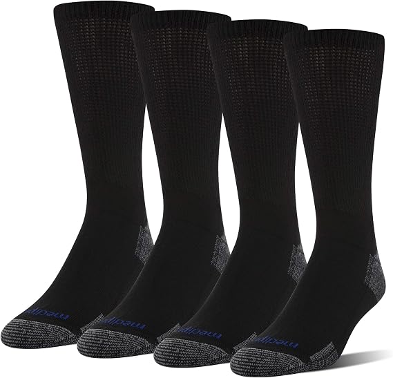 MediPeds Men's NanoGLIDE Crew Socks, 4-Pack Sockshosiery, black/grey, Shoe Size: 12-15