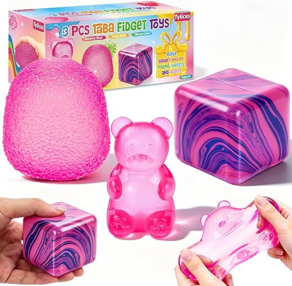 3Pcs Taba Squishies Fidget Toys, Stress Balls for Kids and Adults, Squishies Stress Cube, Sensory Toys for Kids with Autism, Fidgets for Classroom Prize, Birthday Gifts Party Favors(Random Color)