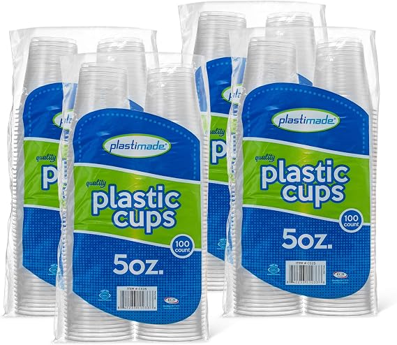 [400 Count] 5 Oz Clear Plastic Disposable Reusable Drinking Cups For Home, Office, Wedding, Events, Parties, Take Out, Water, Juice, Soda, Beer Cocktails (4 Packs)