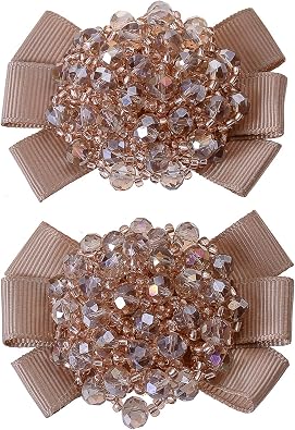 Grosgrain Ribbon Bow Fashion Hand Beaded Crystal Shoe Clips Charms Pair Black Champagne Red Pink