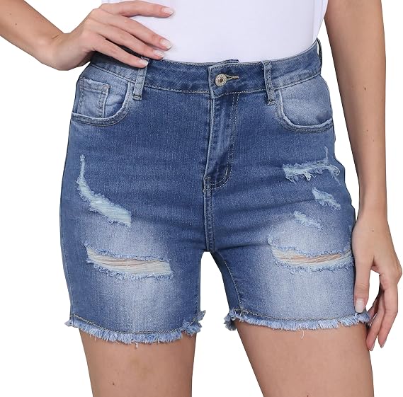 Womens Jean Shorts Stretchy Trendy Ripped Distressed Casual Denim Shorts