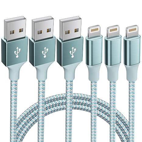 3 Pack 10 FT iPhone Charger Fast Charging Cord MFi Certified Lightning Cable Nylon Braided iPhone Charger Cord Compatible with iPhone 14 13 12 11 Pro Max XR XS X 8 7 6 Plus SE and More(Light blue)