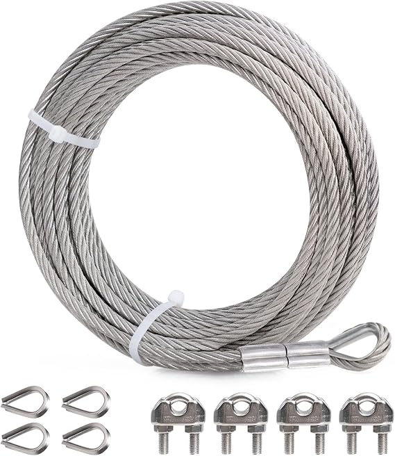DOEWORKS 1/4 Inch Stainless Steel Cable, 50FT Wire Rope , 7 X 19 Strands Construction