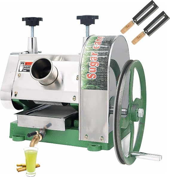 TECHTONGDA Manual Sugarcane Juice Machine, Commercial Sugar Cane Press, 3 Rollers Sugar Cane Juicer, Sugarcane Extractor, Sugar Cane Juice Squeezer with Handwheel and Two Knives for Homes and Shops