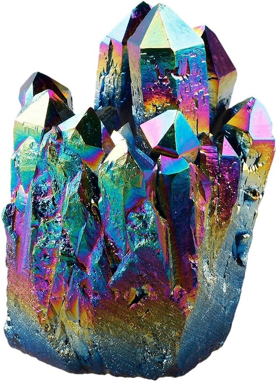 Rockcloud Titanium Coated Crystal Rainbow Cluster Geode, 1.5-2.25"