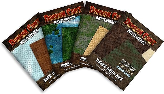 Dungeon Craft Battlemaps Board Game, Battle Mat for Dungeons and Dragons, Double-Sided Gloss Laminated DND Mat, Wet and Dry Erase Board, Table Top Games, 24"x33"/1" Grid (Set of 4)