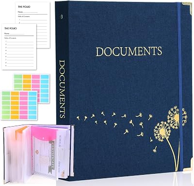 XKDOUS Document Organizer Linen Folio Folders with 9 Pockets, 3-Ring Accordion Storage Binders Expanding File Folder for Important Papers, End of Life Planner Book, in Case If I Die File Folder