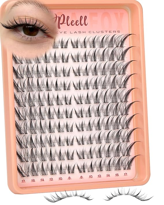 Fox Eye Lash Clusters Wispy Eyelash Clusters Cat Eye Lashes Cluster Natural Cluster Lashes with Thin & Invisible Band Left&Right Spikes Cluster Eyelash Extensions (LC Curve, 8-17MM)