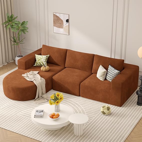 L-Shaped Boneless Couch,104" Couches for Living Room with Curved Chaise,Modular Sectional Sofa with Deep Seat,Modern Cozy Cloud Compression Sofas,No Assembly Required(Brown) 1PCS