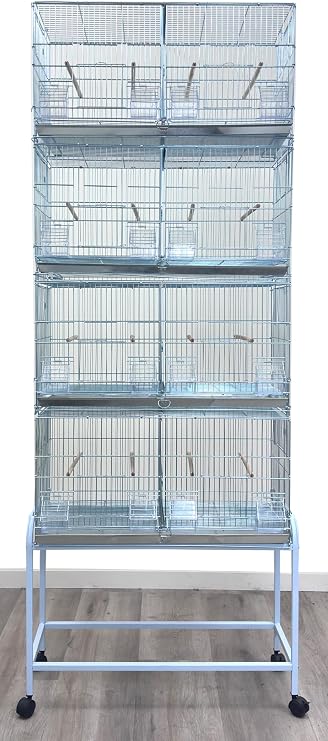 Combo: 4 of No Rust Stainless Galvanized Stack and Lock Double Breeder Cage Bird Flight Breeding Cage with Removable Divider and Breeding Nest Doors Rolling Stand