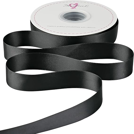 MAYREEL Black Satin Ribbon 1 Inch Double Faced 50 Yards | Bouquets, Invitations, Bows, Gift Wrapping, DIY Crafts, Wedding, Bridal Shower, Party, Sewing Decorations