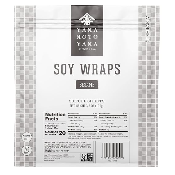 Yamamotoyama Sushi Party Soy Wrapper, Sesame, 20 Count, 3.5 Ounce Bag