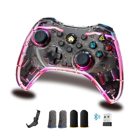 TurbX Wireless Game Controller Set for Nintendo Switch, PS4, iPhone, Android Phone, PC Steam Deck, Windows. Bluetooth video games joycon w/ Finger Sleeves, Phone Grip, PC Adapter, LED Light & Vibration