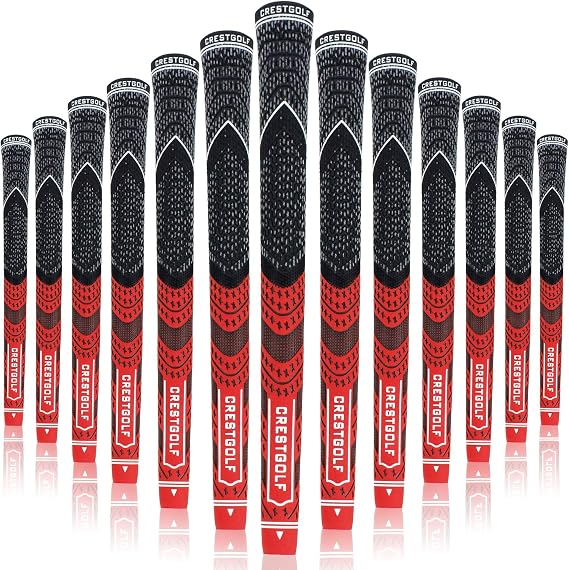 CRESTGOLF Golf Grips Updated Multi-Compound Golf Grips for Golf Clubs Golf Grips Set of 13 Pieces More Non-Slip Ecological Cotton Yarn Thread Technology Medium or Standard Size