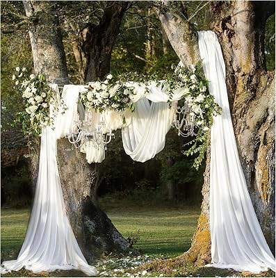 White Arch Drapes 2 Panels 6 Yards Sheer Backdrop Curtains for Parties Ceiling Wedding Arch Reception Drapery Fabric Decor