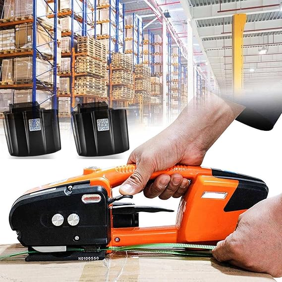 13-16mm PP PET Electric Strapping Machine for Strap/Automatic Strapping Banding Machine for Box Pallet,Orange-2*Battery