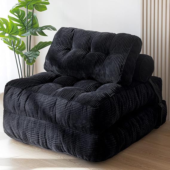 MAXYOYO Folding Sofa Bed, Convertible Sleeper Chair with Pillow Foldable Mattress with Back Support, Portable Fold Out Chair Bed Comfy Floor Sofa Lounge for Living Room Bedroom, Black