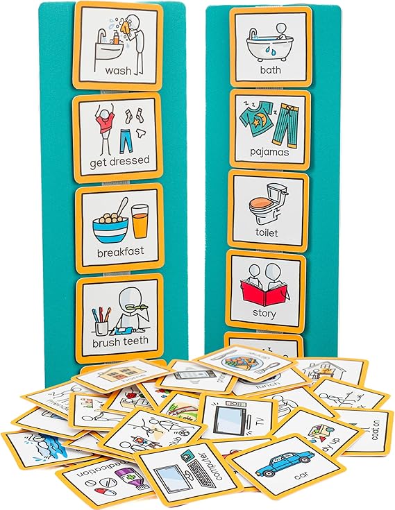 Visual Schedule routine chart for children with 35 pecs cards to support communication for kids, toddlers, autism, adhd, downs syndrome, dementia.