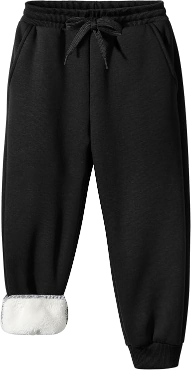 Toddler Boys Girls Sherpa Fleece Lined Sweatpants Elastic Waist Soft Cotton Winter Warm Jogger Pants for 2-8 Years