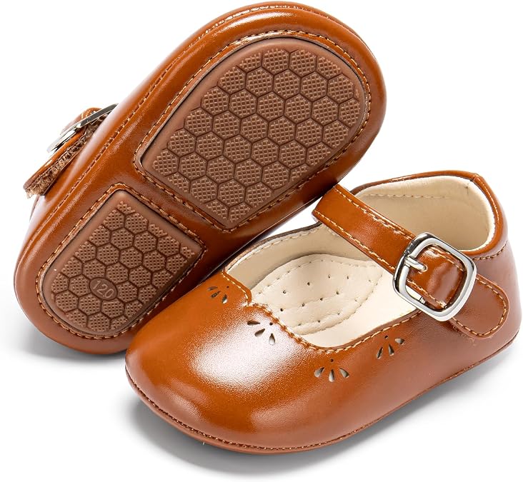 PHIRAMIN Baby Girls Mary Jane Flats - Infant,Babies Walking Shoes Soft Rubber Sole Princess Wedding
