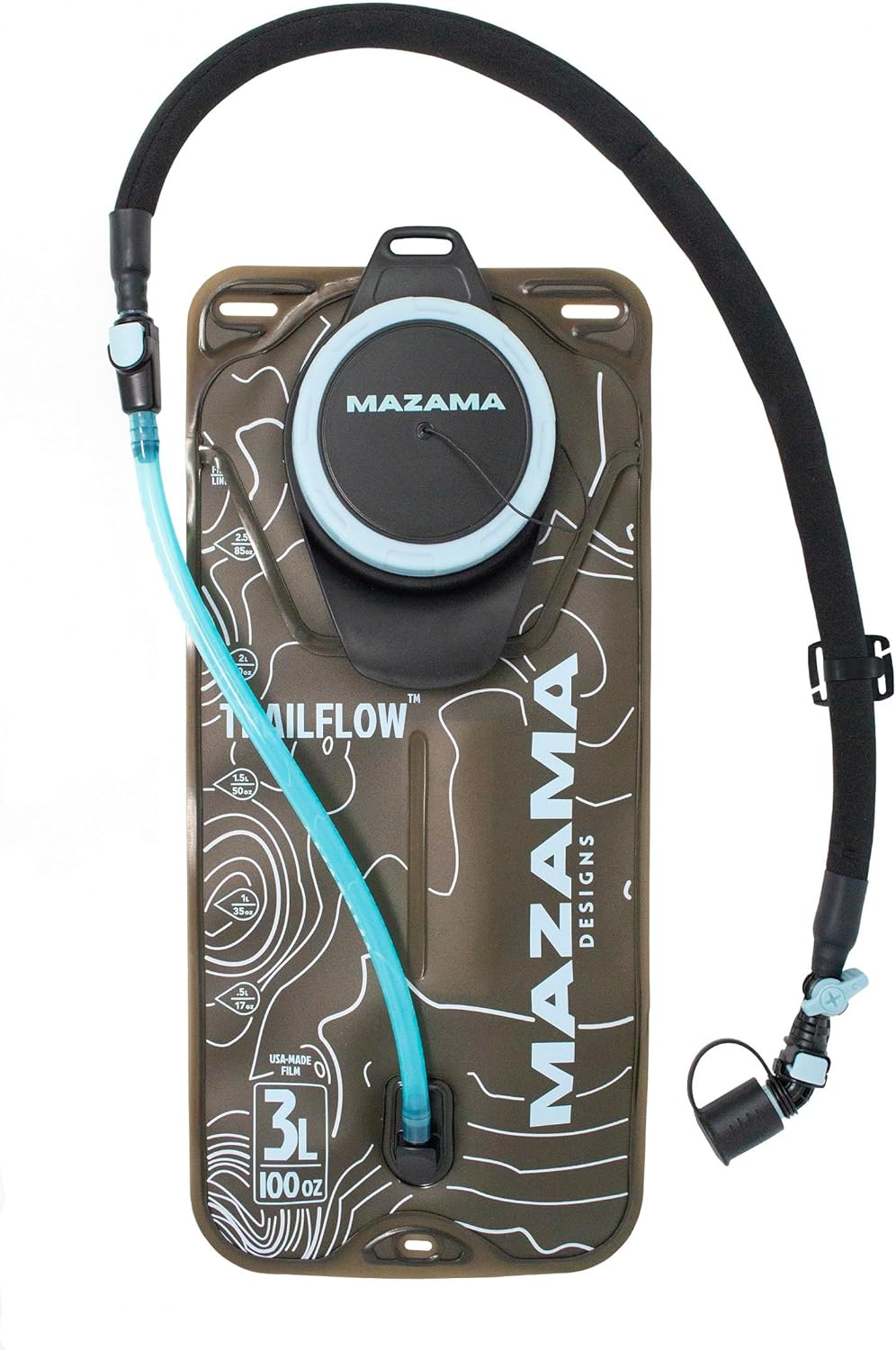 Trailflow-88TZ Hydration Bladder by Mazama Designs. Leakproof, Easy to Clean and Fill Water Reservoir BPA Free, Fits Most Hydration Backpacks. Great for Running Hiking Camping Cycling. 3L