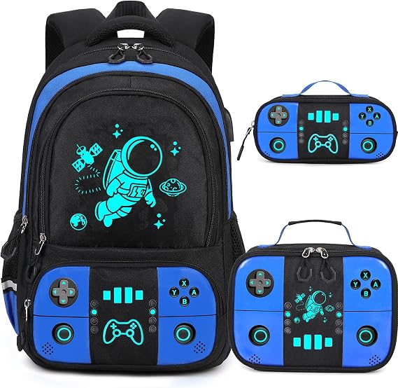 Bevalsa Backpack for Boys,Cool Luminous Gamer Boys Schoolbag with Sling Bag