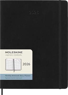 Moleskine Classic 12 Month 2026 Monthly Planner, Soft Cover, XL 7.5 x 9.75, Black, 128 pages