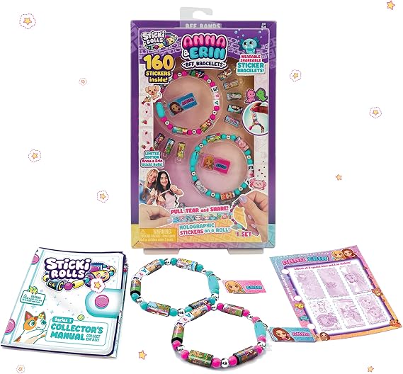 Sky Castle Sticki Rolls Anna & Erin BFF Pack, Wearable Sticker Bracelets, Friendship Bracelets, Collectable Toys