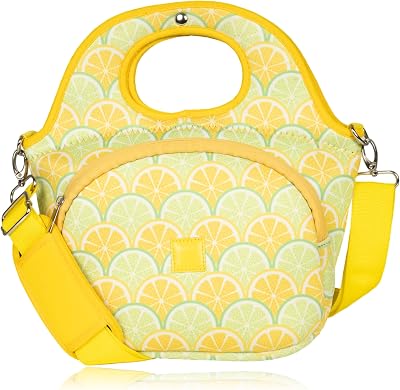 Made Easy Kit Large Insulated Lunch Tote Bag – Stylish Neoprene Carrier Foil Lining, Front Zipper Pocket & Shoulder Strap – Machine Washable, Lightweight, Travel Ready Lemon & Lime