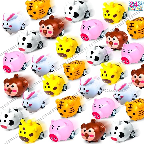 24 Pack Pull Back Animal Vehicles, Mini Animal Pull Back Car Toys for Toddlers 1-3, Baby Car Toys for 12-18 Months, Birthday Gift Party Favors Classroom Prizes Goodie Bag Stuffers for Boys Girls Kids