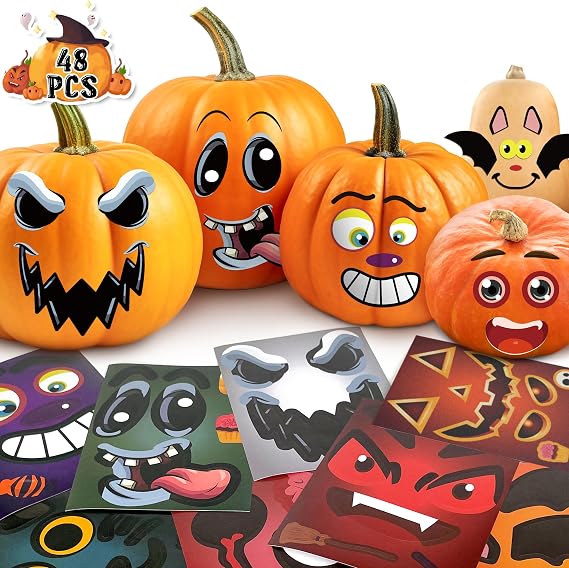 LINAYE 48Pcs Pumpkin Face Decorating Stickers