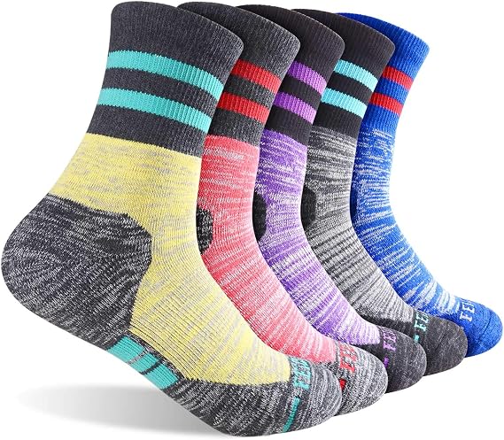 FEIDEER Women's Hiking Walking Socks, Multi-pack Outdoor Recreation Cotton Socks Wicking Cushion Crew Socks