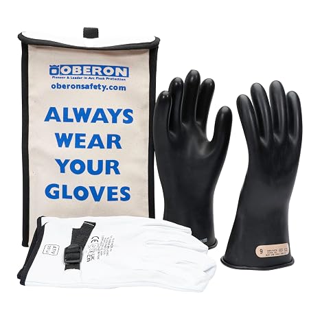 OBERON Class 00 Electrical Glove Kit - Includes Rubber Gloves, Goat Skin Protectors and Canvas Bag