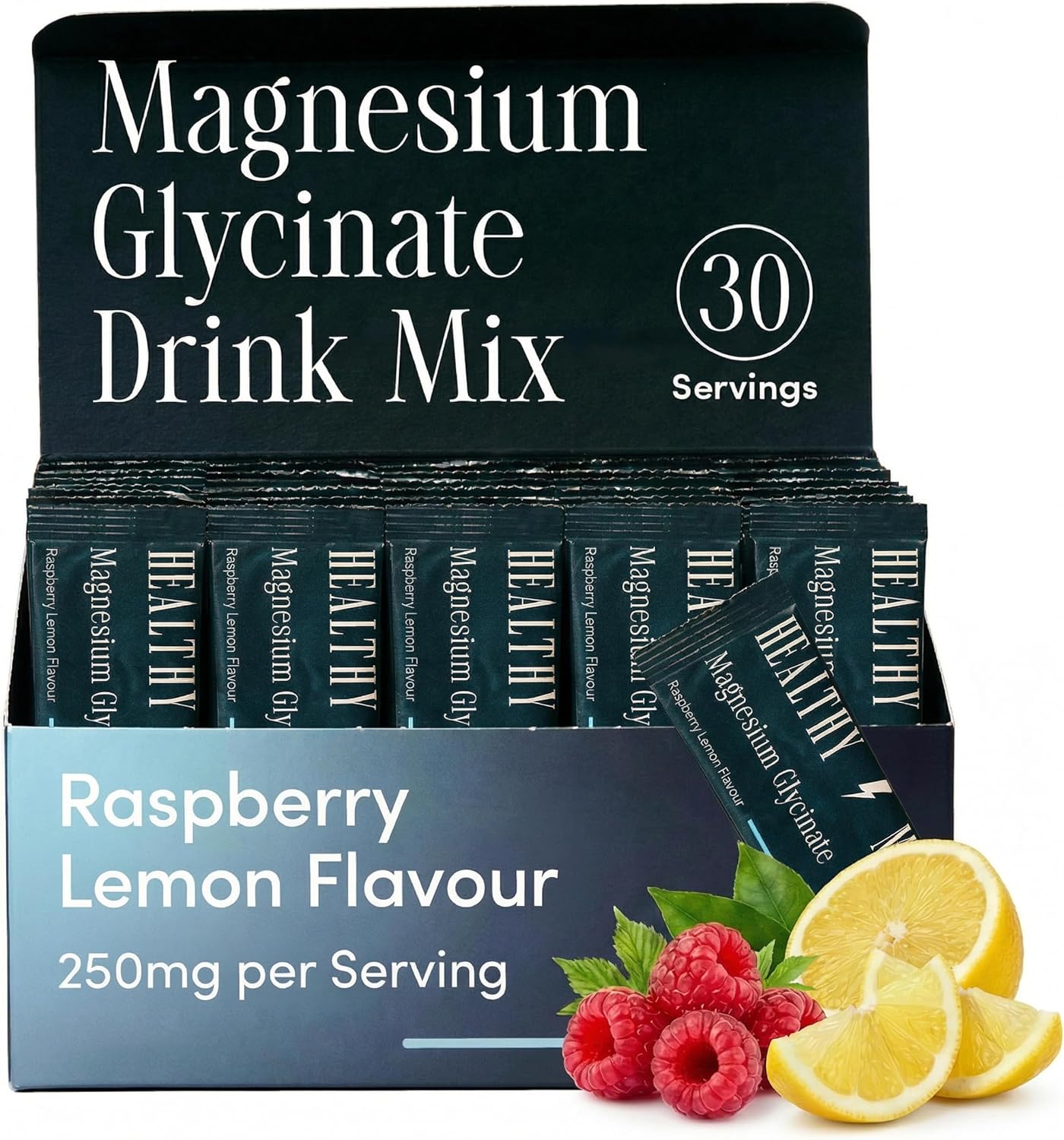 Magnesium Drink Mix Sachets for Sleep, Relaxation & Daily Support, Magnesium Glycinate Powder, Raspberry Lemon Flavour, Easy to Mix Supplement, 30 Sachets