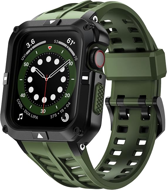 Metal Case Compatible with Apple Watch Series 7/8/9 (45mm) for se Series 6/5/4 (44mm), One-Piece Metal Case with TPU Band for 45mm 44mm