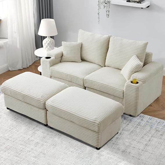 Chaise Lounge Chair Indoor,70.8" Oversized Sleeper Chair with Wood Frame, Upholstered Sofa Bed for Living Room, Movie Room, Bedroom with 2 Storage Pockets& 2 Cup Holders(Corduroy, Beige)