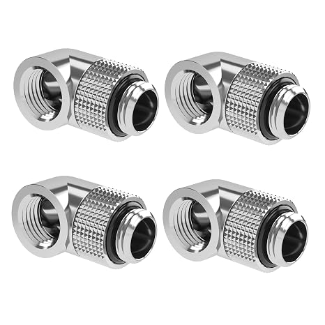 Barrowch G1/4" Male to Female Extender Fitting, 90 Degree Rotary, FBWT90, 4 Pack, Silver Shiny