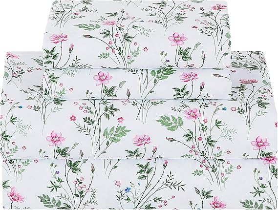 Softan Vintage Floral Twin Bed Sheets, Cozy Microfiber Flower Printed Sheets with 15" Deep Pocket Fitted Sheet & Non-Slip Straps, Patterned Botanical Wildflower Sheets & Pillowcase Set
