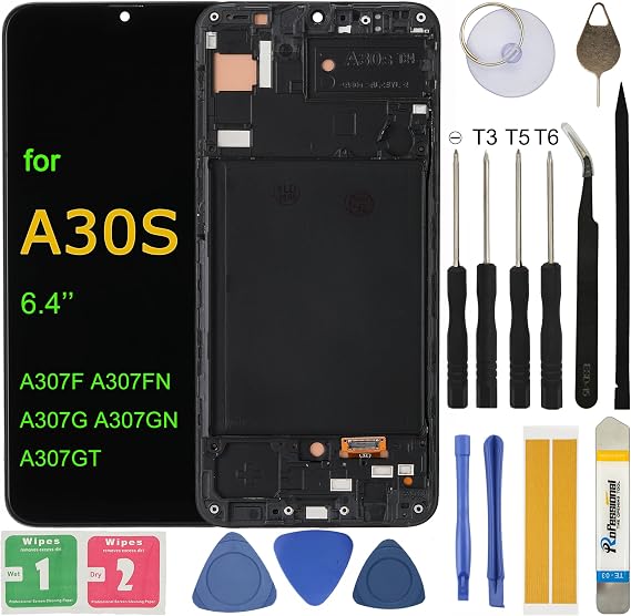for Samsung Galaxy A30S LCD Screen Replacement A307F A307FN A307G A307GN A307GT 6.4" Assembly LCD Display Touch Screen Digitizer with Repair Tools Frame (No Fingerprint Sensor